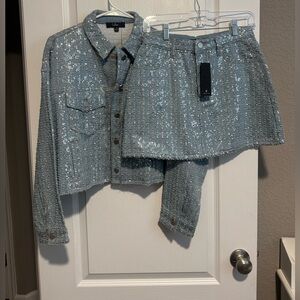 NWT Lulus Sparkle Denim Set- Small